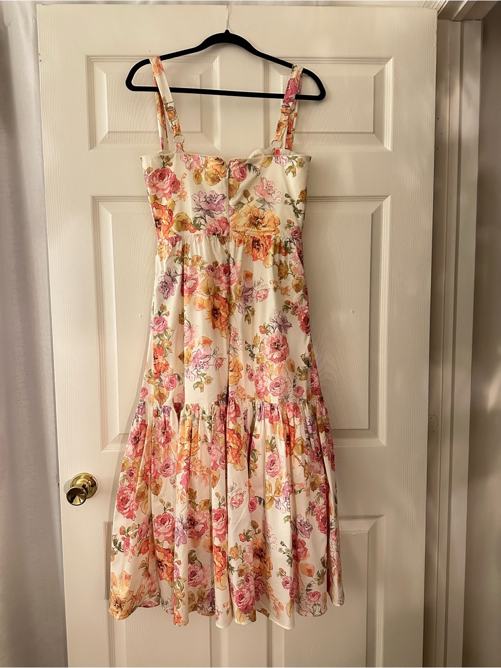 House of CB Cream Floral Midi Dress with Pink & Orange Roses - Picture 2 of 3